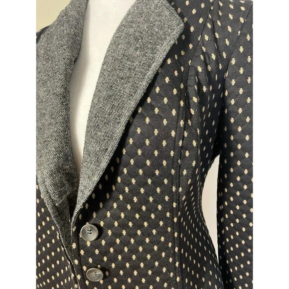 Free People Preppy Diamond Quilted Knit Tweed Polka Dots Blazer Black Jacket  SP - Picture 14 of 14